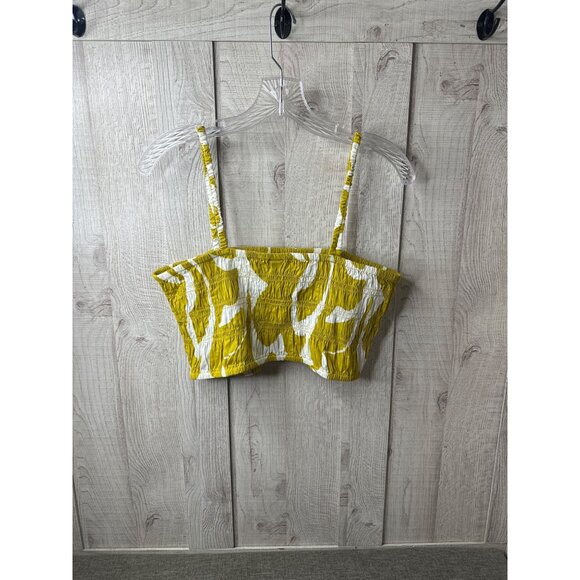 A New Day Womens Yellow & White Smocked Crop Top XL Adjustable Straps Cruise - Picture 3 of 7